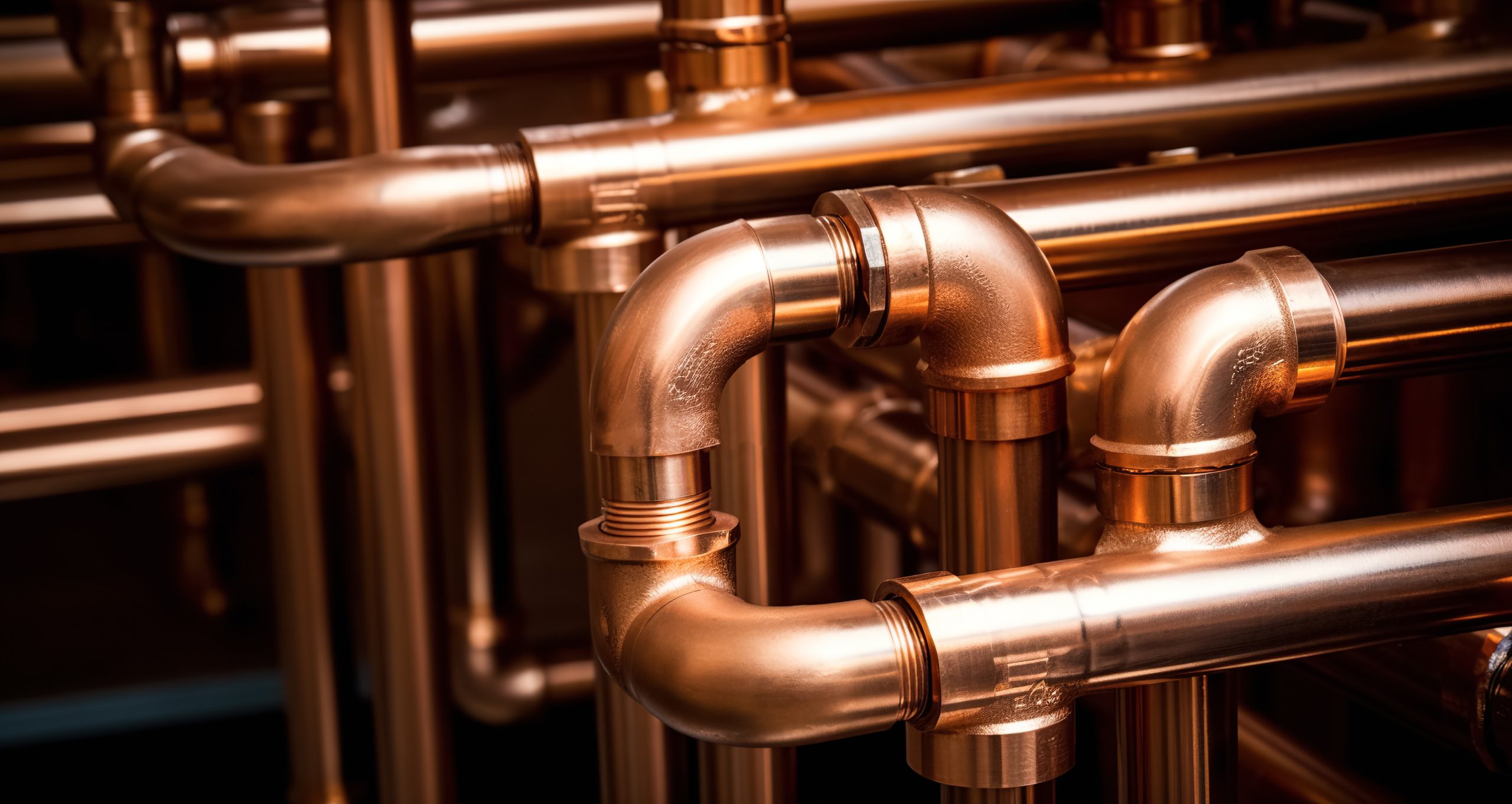 Copper pipeline of a heating system enterprise plumbing & gas